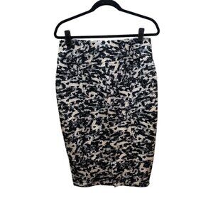 Carmen Marc Valvo Black & White Abstract Stretch Scuba Pencil Skirt - Size L